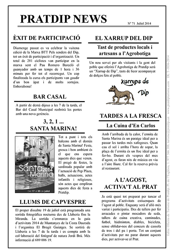 Noticies Pratdip Nº71 Juliol 2014