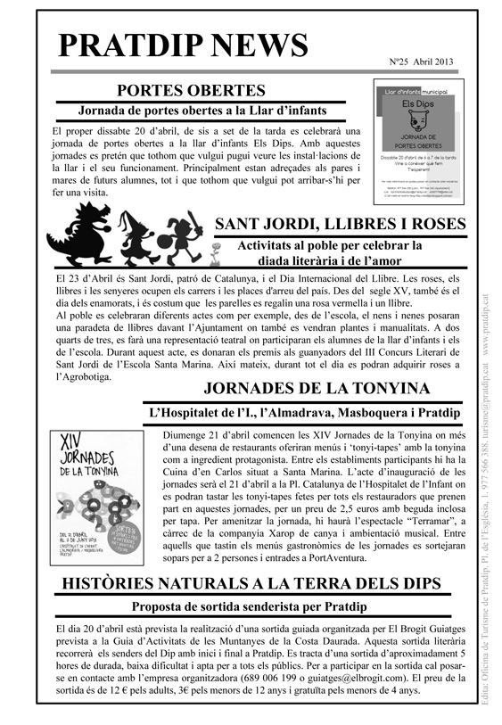 Noticies Pratdip Nº25 Abril 2013