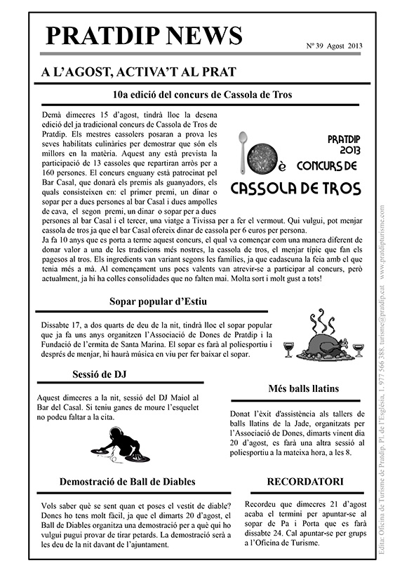 Noticies Pratdip Nº39 Agost 2013