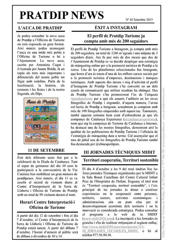 Noticies Pratdip Nº42 Setembre 2013