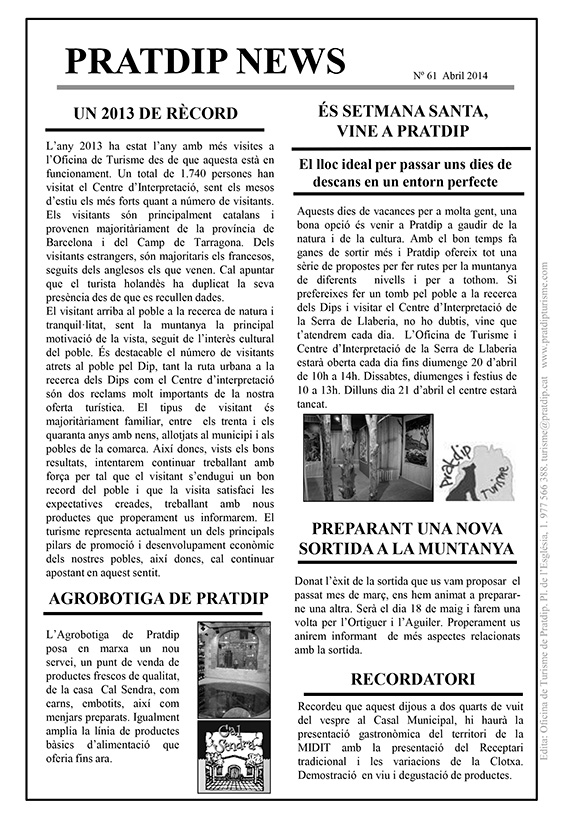 Noticies Pratdip Nº61 Abril 2014