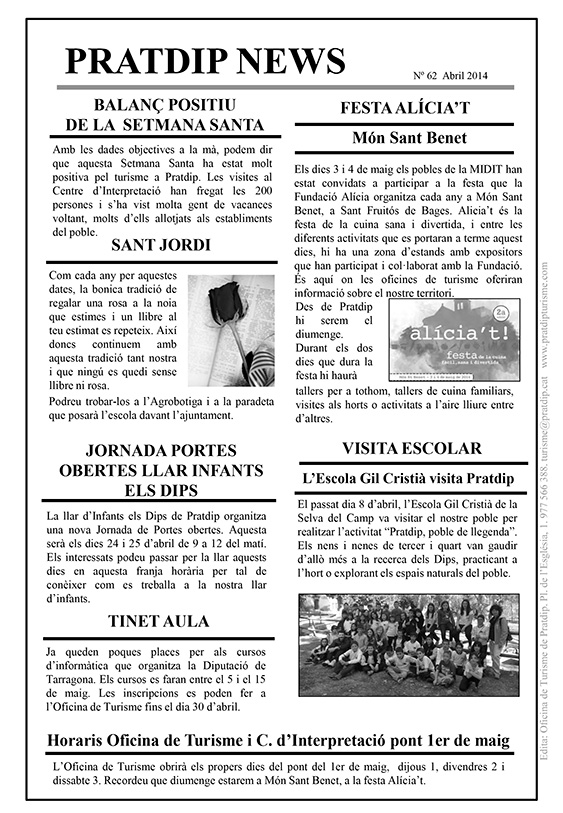 Noticies Pratdip Nº62 Abril 2014