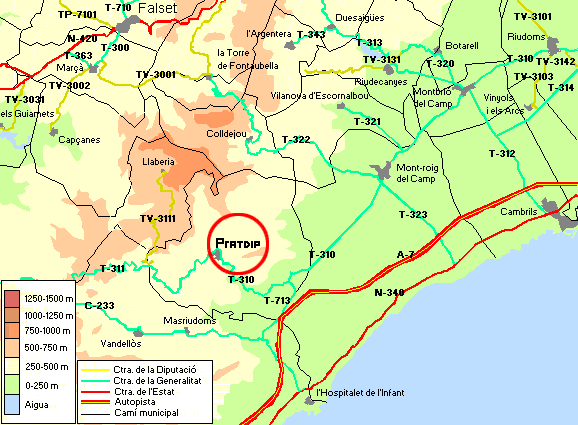 Mapa carreteres Pratdip